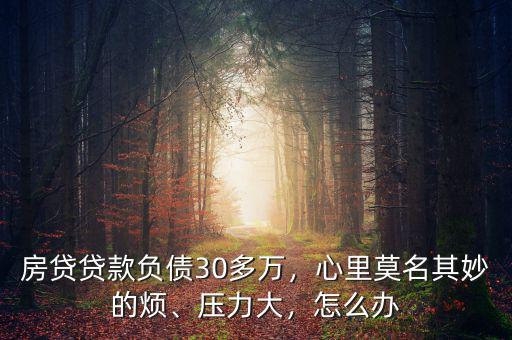 房貸貸款負(fù)債30多萬，心里莫名其妙的煩、壓力大，怎么辦