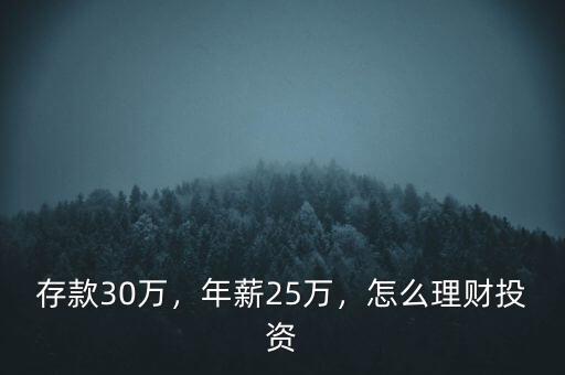 存款30萬，年薪25萬，怎么理財投資