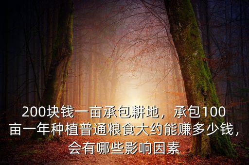200塊錢一畝承包耕地，承包100畝一年種植普通糧食大約能賺多少錢，會有哪些影響因素