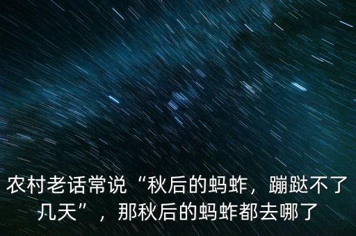 農(nóng)村老話常說(shuō)“秋后的螞蚱，蹦跶不了幾天”，那秋后的螞蚱都去哪了