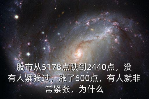 股市從5178點(diǎn)跌到2440點(diǎn)，沒(méi)有人緊張過(guò)，漲了600點(diǎn)，有人就非常緊張，為什么