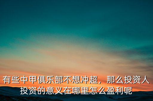 有些中甲俱樂部不想沖超，那么投資人投資的意義在哪里怎么盈利呢