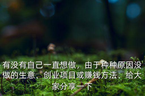 有沒(méi)有自己一直想做，由于種種原因沒(méi)做的生意、創(chuàng)業(yè)項(xiàng)目或賺錢方法、給大家分享一下