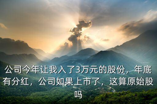 公司今年讓我入了3萬元的股份，年底有分紅，公司如果上市了，這算原始股嗎