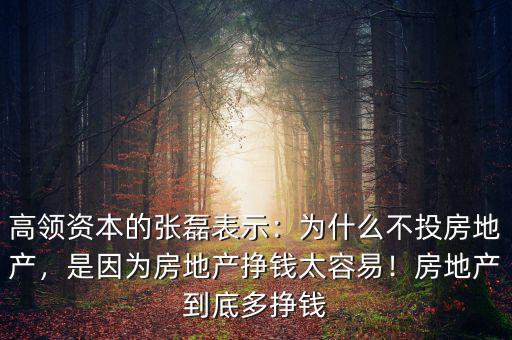 高領資本的張磊表示：為什么不投房地產(chǎn)，是因為房地產(chǎn)掙錢太容易！房地產(chǎn)到底多掙錢
