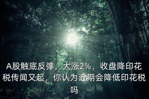 A股觸底反彈，大漲2%，收盤降印花稅傳聞又起，你認為近期會降低印花稅嗎