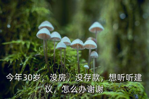 今年30歲，沒房，沒存款，想聽聽建議，怎么辦謝謝