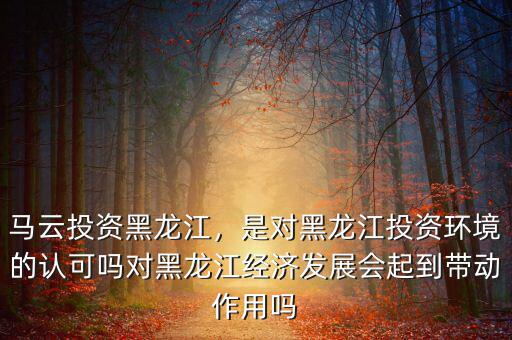 馬云投資黑龍江，是對黑龍江投資環(huán)境的認(rèn)可嗎對黑龍江經(jīng)濟(jì)發(fā)展會起到帶動(dòng)作用嗎