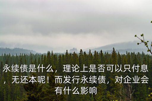 永續(xù)債是什么，理論上是否可以只付息，無還本呢！而發(fā)行永續(xù)債，對企業(yè)會有什么影響