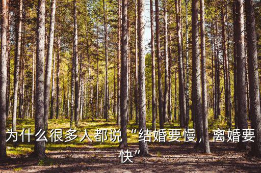 為什么很多人都說“結(jié)婚要慢，離婚要快”