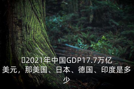 ?2021年中國GDP17.7萬億美元，那美國、日本、德國、印度是多少