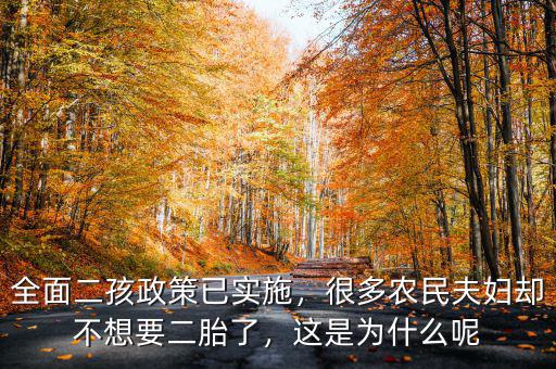 全面二孩政策已實施，很多農(nóng)民夫婦卻不想要二胎了，這是為什么呢
