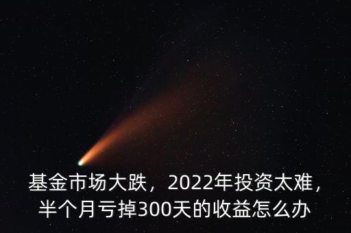 基金市場(chǎng)大跌，2022年投資太難，半個(gè)月虧掉300天的收益怎么辦