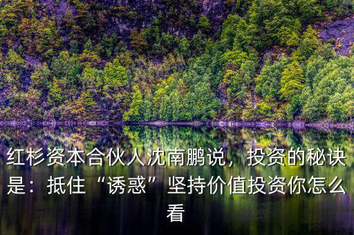 紅杉資本合伙人沈南鵬說，投資的秘訣是：抵住“誘惑”堅持價值投資你怎么看