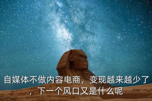 自媒體不做內(nèi)容電商，變現(xiàn)越來越少了，下一個風口又是什么呢