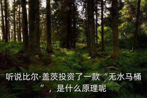 聽說比爾·蓋茨投資了一款“無水馬桶”，是什么原理呢