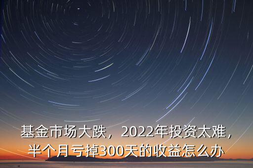 基金市場大跌，2022年投資太難，半個月虧掉300天的收益怎么辦