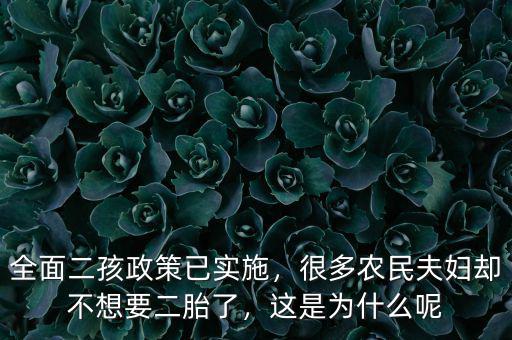 全面二孩政策已實(shí)施，很多農(nóng)民夫婦卻不想要二胎了，這是為什么呢