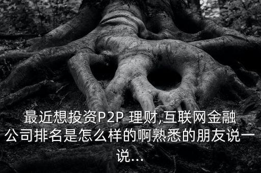 最近想投資P2P 理財,互聯網金融公司排名是怎么樣的啊熟悉的朋友說一說...
