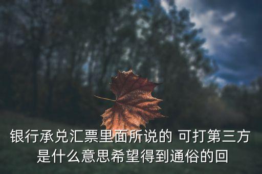 三方銀票是什么意思，銀行承兌匯票里面所說的 可打第三方 是什么意思希望得到通俗的回