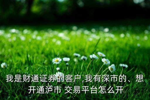 我是財通證券的客戶,我有深市的、想 開通瀘市 交易平臺怎么開