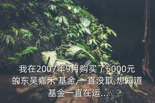我在2007年9月購(gòu)買了5000元的東吳嘉禾 基金,一直沒取,想知道 基金一直在運(yùn)...