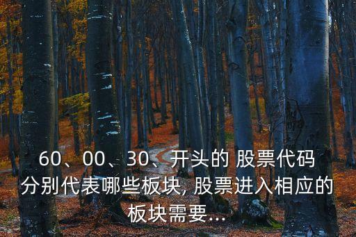 60、00、30、開頭的 股票代碼分別代表哪些板塊, 股票進入相應的板塊需要...
