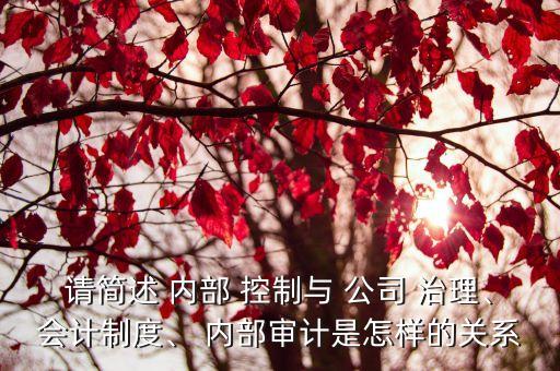 請(qǐng)簡(jiǎn)述 內(nèi)部 控制與 公司 治理、會(huì)計(jì)制度、 內(nèi)部審計(jì)是怎樣的關(guān)系