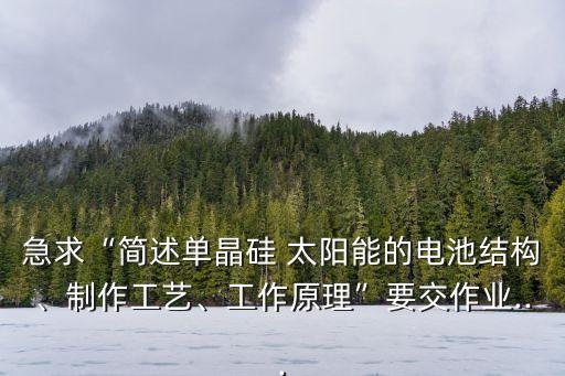 急求“簡(jiǎn)述單晶硅 太陽(yáng)能的電池結(jié)構(gòu)、制作工藝、工作原理”要交作業(yè)...
