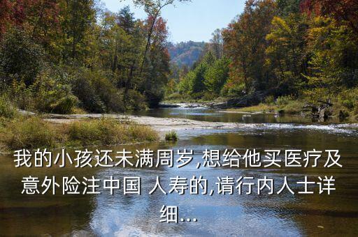 我的小孩還未滿周歲,想給他買(mǎi)醫(yī)療及意外險(xiǎn)注中國(guó) 人壽的,請(qǐng)行內(nèi)人士詳細(xì)...