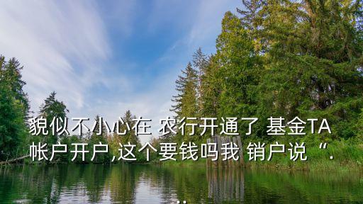貌似不小心在 農(nóng)行開(kāi)通了 基金TA帳戶開(kāi)戶,這個(gè)要錢(qián)嗎我 銷(xiāo)戶說(shuō)“...