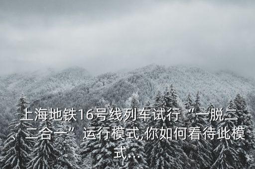  上海地鐵16號線列車試行“一脫二、二合一”運行模式,你如何看待此模式...