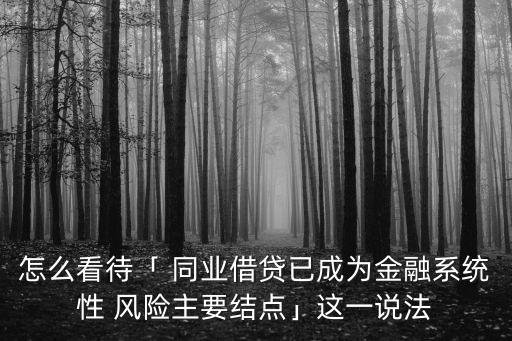 怎么看待「 同業(yè)借貸已成為金融系統(tǒng)性 風(fēng)險(xiǎn)主要結(jié)點(diǎn)」這一說(shuō)法
