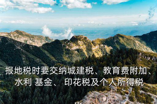 報(bào)地稅時(shí)要交納城建稅、教育費(fèi)附加、 水利 基金、 印花稅及個(gè)人所得稅...