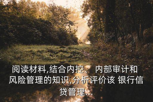 閱讀材料,結(jié)合內(nèi)控、 內(nèi)部審計(jì)和 風(fēng)險管理的知識,分析評價該 銀行信貸管理...